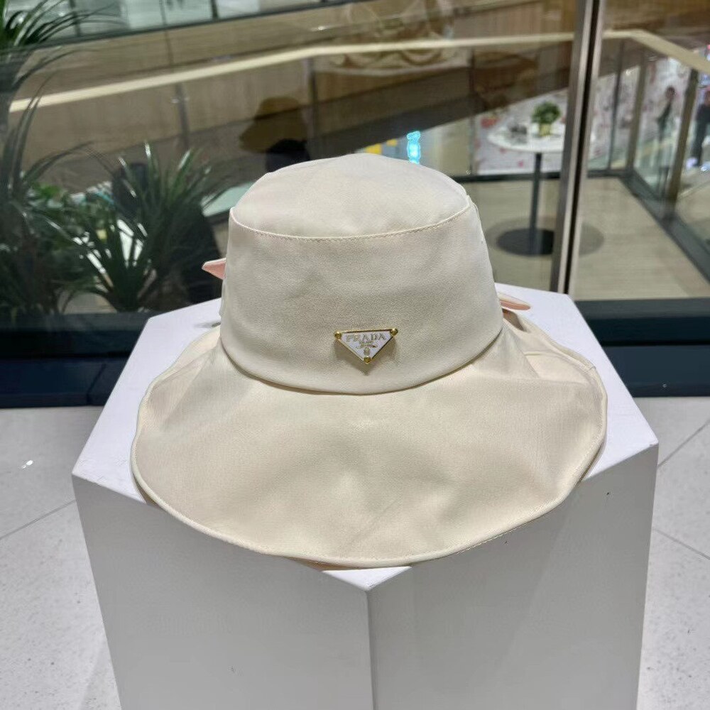 Prada Nylon Bucket Hat in Cream